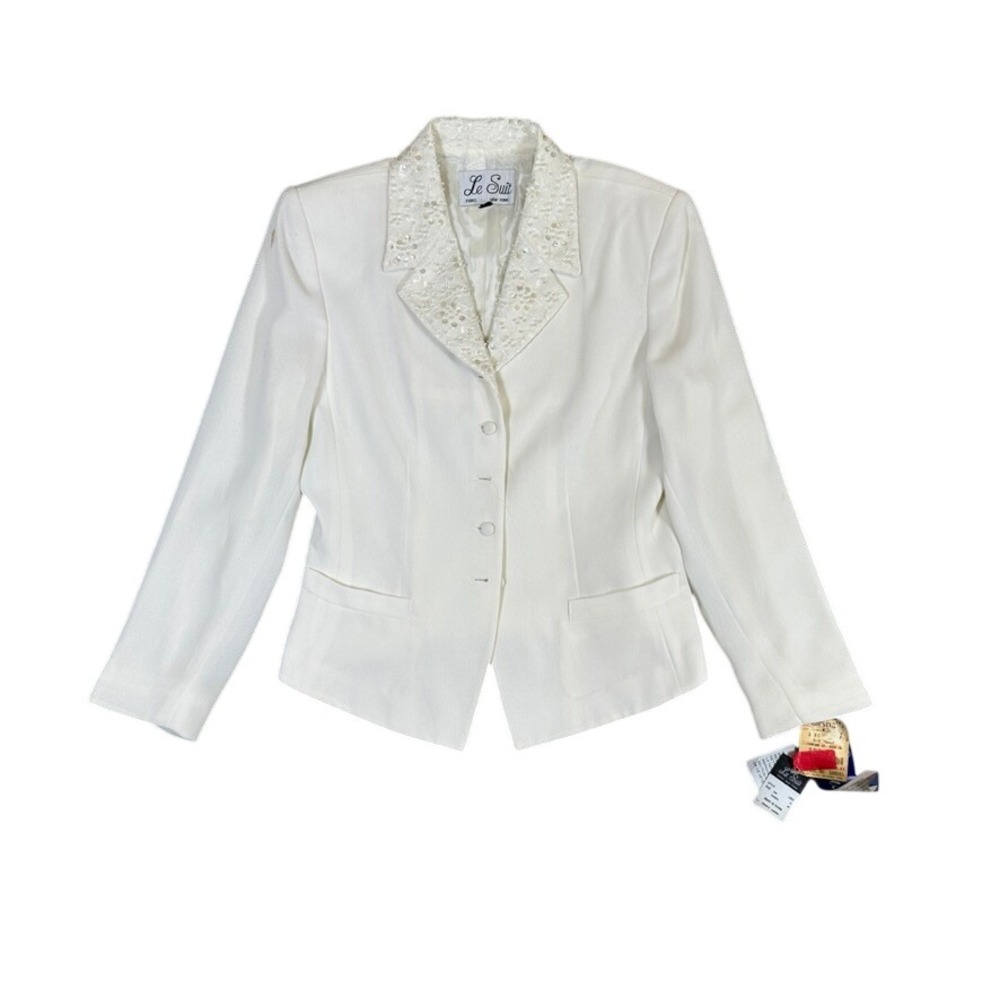 NWT Le Suit White Sequin Pearl Lace Collar Blazer Jacket Size 10 L083 NWT